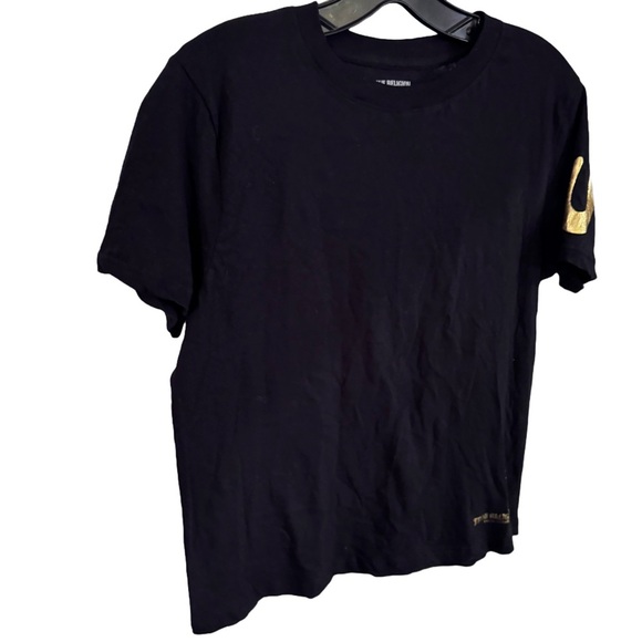 True Religion BLACK with Gold Foil Logo Soft Cotton T-Shirt Unisex size S - Picture 1 of 9